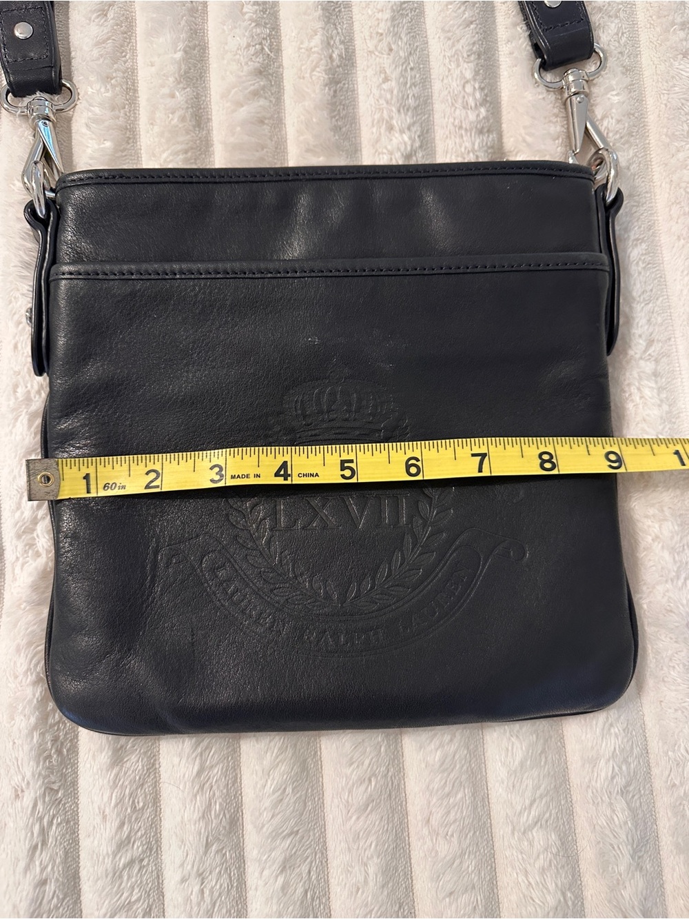 RALPH LAUREN VTG Black Leather Crest Crossbody Bag - Picture 7 of 13